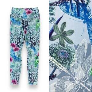 Playground Garden Butterfly Dragonfly Yoga Legging Tights S Blue Pink Botanical